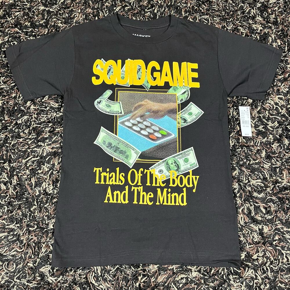 Market Studios x Squid Games Netflix Black Tee T Shirt Mens Sz S New